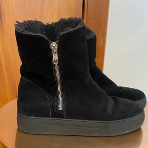 J Slides Tristan Black Suede Leather Winter Boots Furry Lind Zippers Black Sole